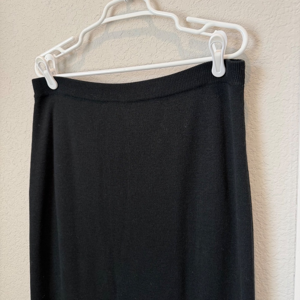 Eileen Fisher Black Wool Knit Midi Skirl Size Large - Picture 2 of 5